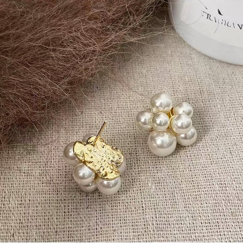 Elegant Flower Cluster Pearl Stud Earrings | Timeless Luxury Charm