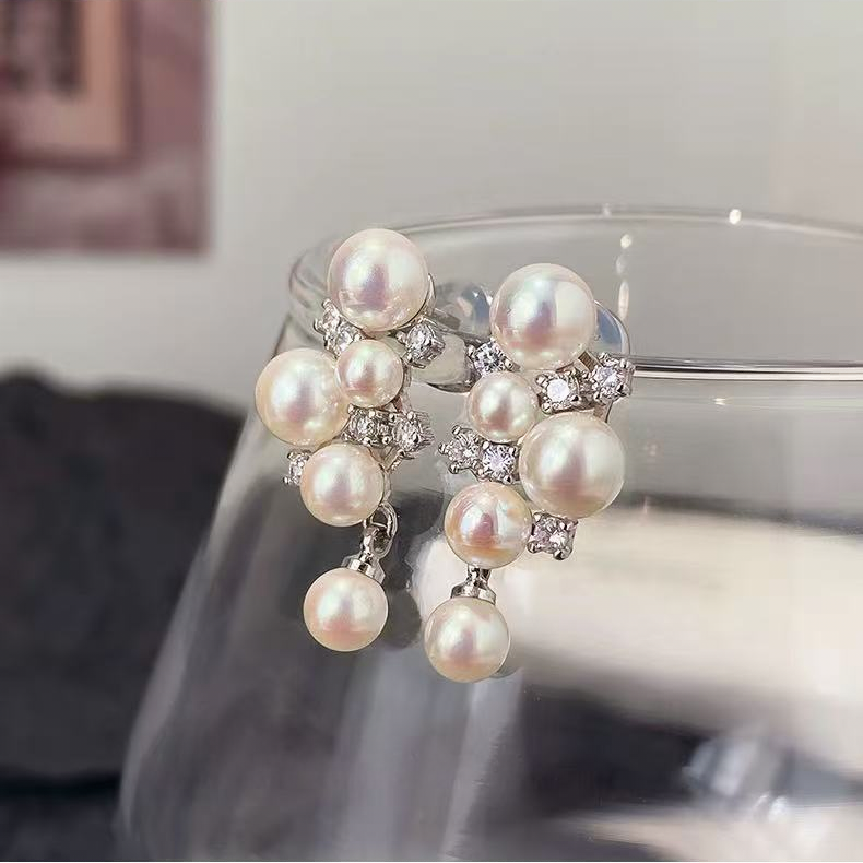 Grape Cluster Pearl Zircon Drop Earrings | Artistic Luxury Elegant Jewelry