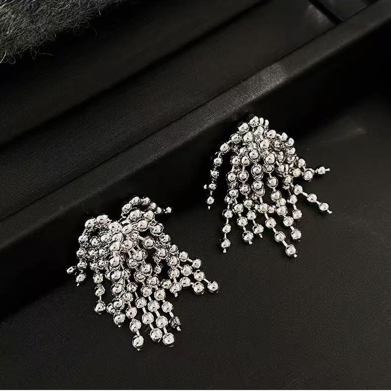 Sparkling Beaded Tassel Drop Earrings | Luxury Elegant Statement Jewelry