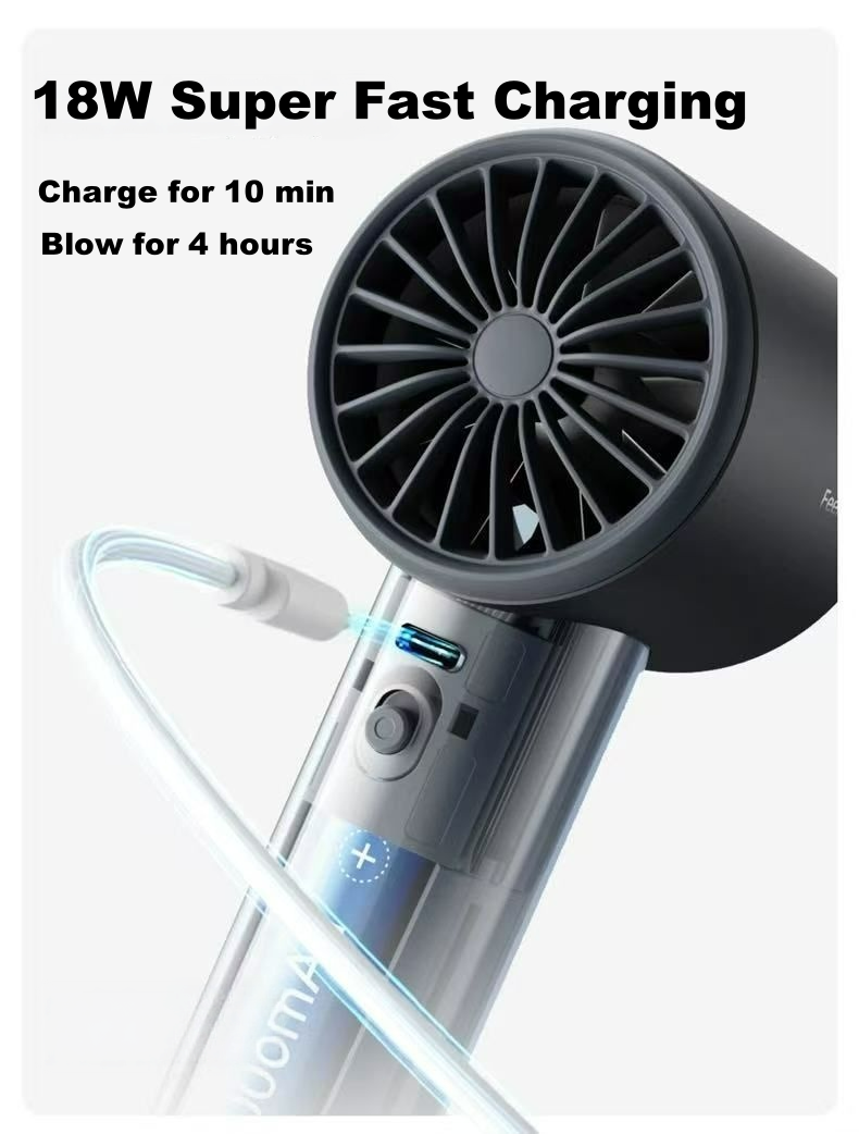 Ultra-fast, energy-efficient, high-quality aluminium alloy handheld mini fan – turbo mini portable USB fast charging and rapid cooling
