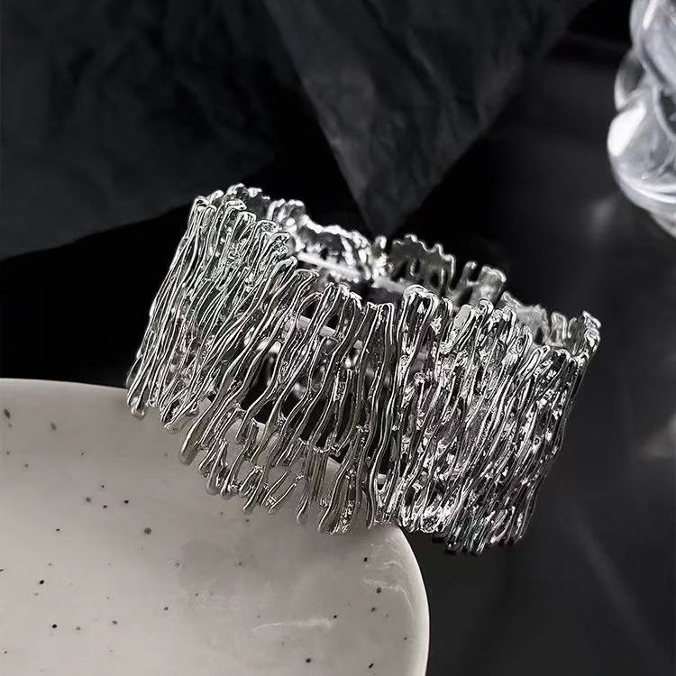 Irregular Textured Elastic Metal Cuff Bracelet | Avant-Garde Luxury Accessory