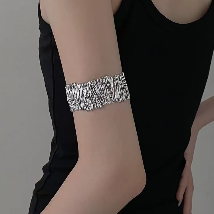 Irregular Textured Elastic Metal Cuff Bracelet | Avant-Garde Luxury Accessory
