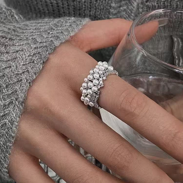 Luxe Cluster Pearl Open Adjustable Ring | Dazzling Elegant Statement Jewelry