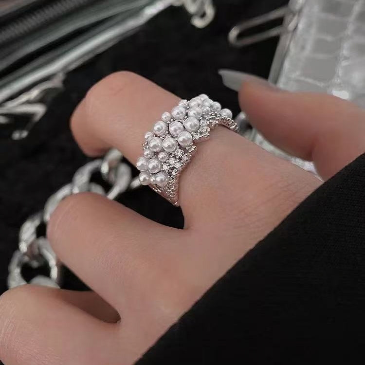 Luxe Cluster Pearl Open Adjustable Ring | Dazzling Elegant Statement Jewelry