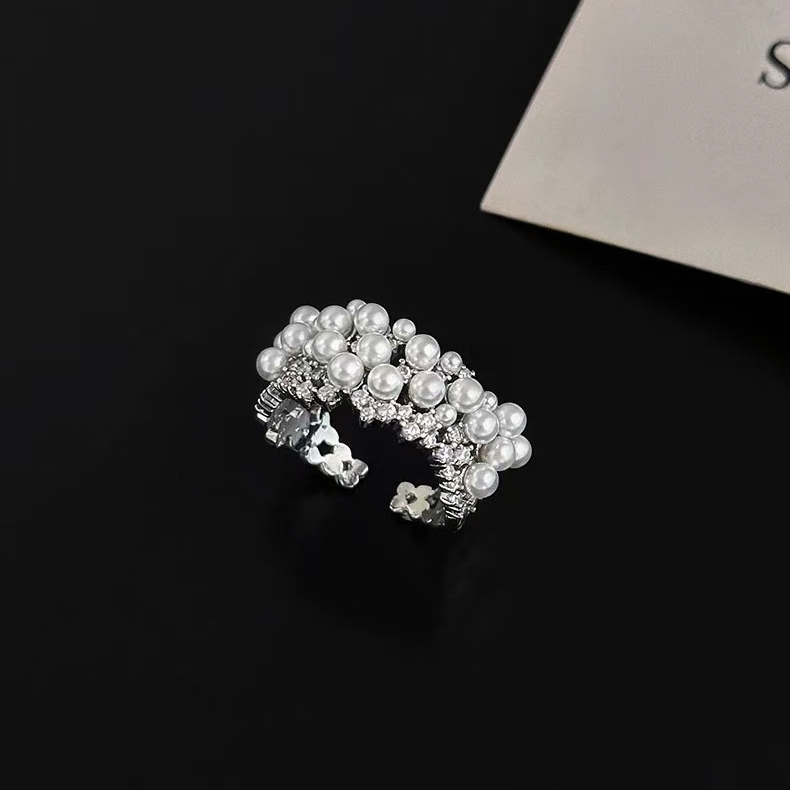 Luxe Cluster Pearl Open Adjustable Ring | Dazzling Elegant Statement Jewelry