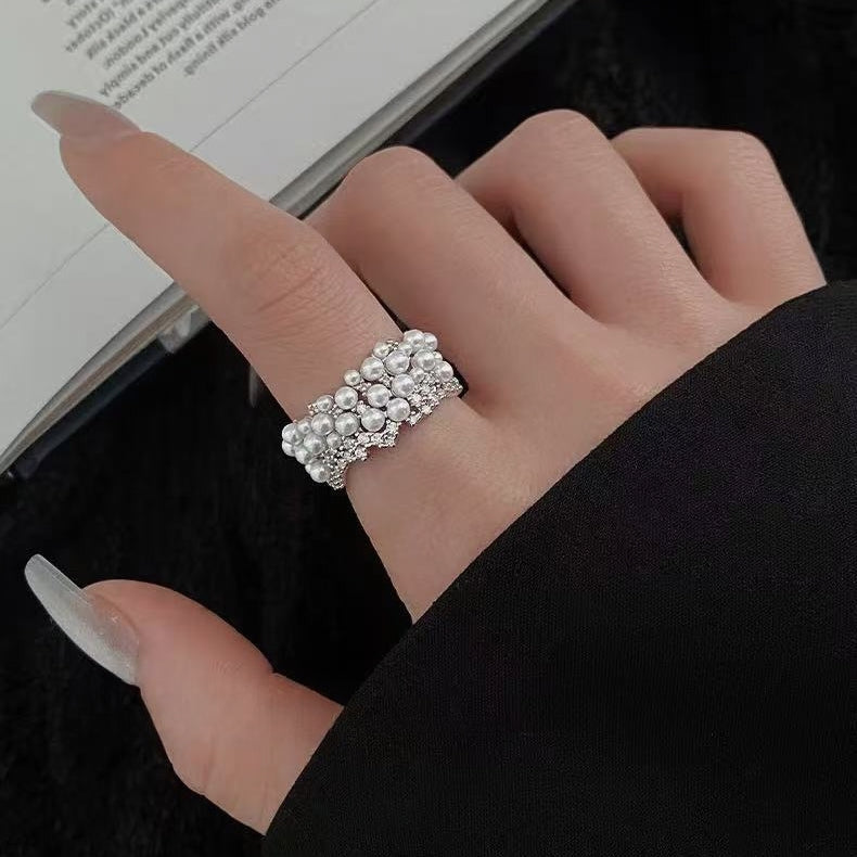 Luxe Cluster Pearl Open Adjustable Ring | Dazzling Elegant Statement Jewelry