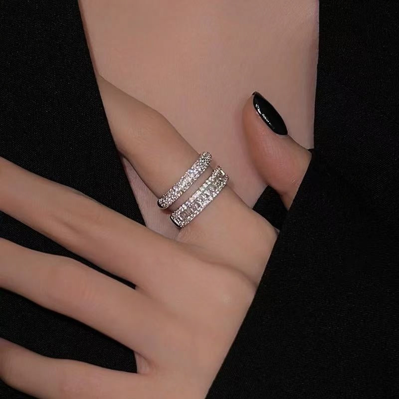Double Row Paved Rhinestone Open Ring | Dazzling Luxury Statement Jewelry