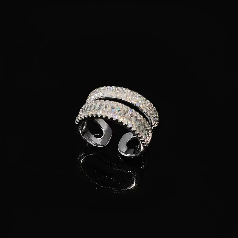 Double Row Paved Rhinestone Open Ring | Dazzling Luxury Statement Jewelry