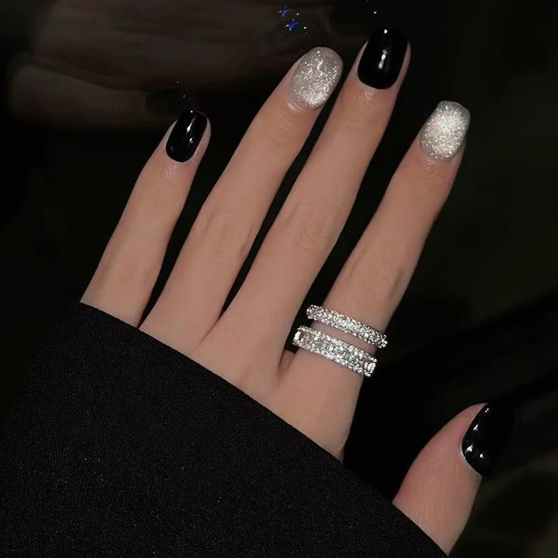 Double Row Paved Rhinestone Open Ring | Dazzling Luxury Statement Jewelry
