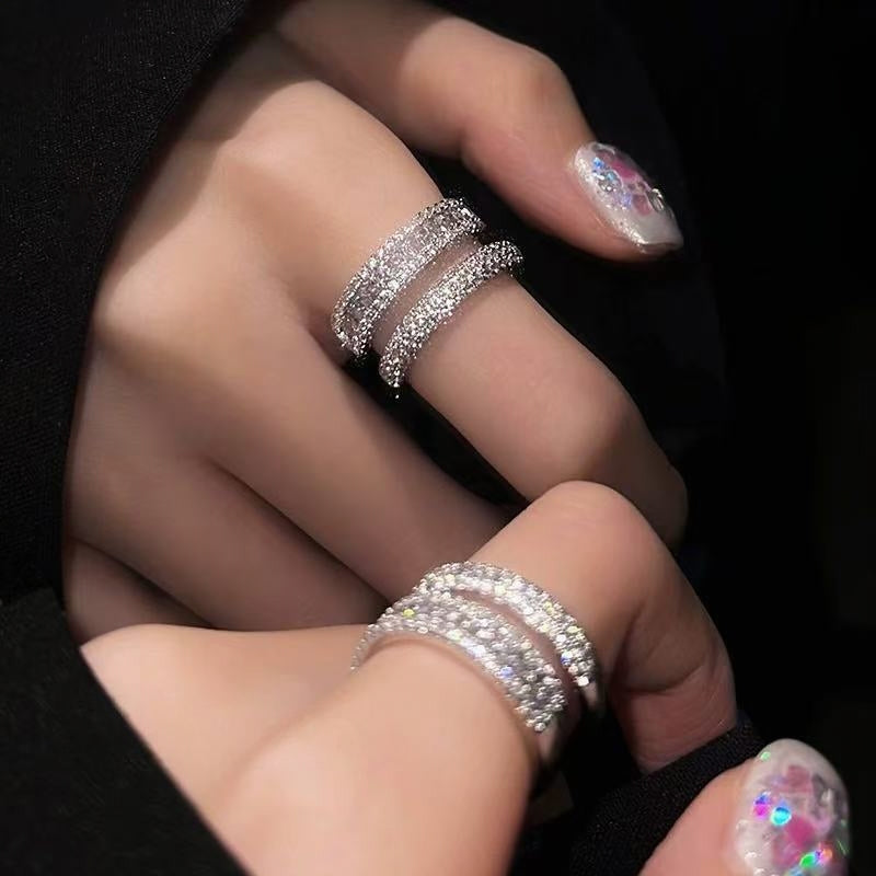 Double Row Paved Rhinestone Open Ring | Dazzling Luxury Statement Jewelry