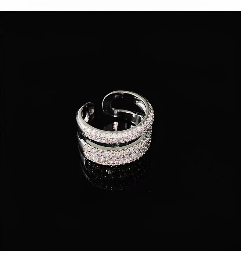 Double Row Paved Rhinestone Open Ring | Dazzling Luxury Statement Jewelry