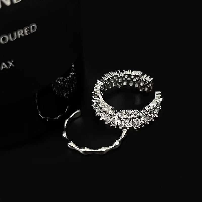 Sparkling Rhinestone Stackable Ring Set | Adjustable Luxury Duo Rings