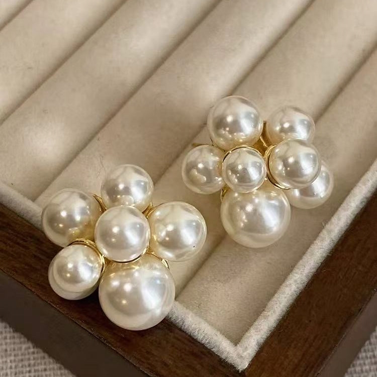 Elegant Flower Cluster Pearl Stud Earrings | Timeless Luxury Charm