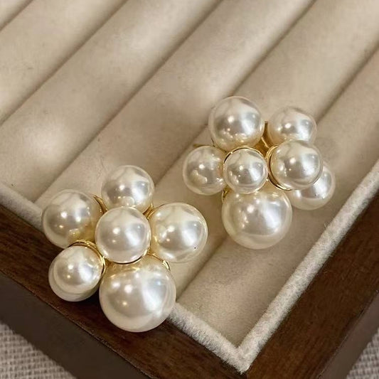 Elegant Flower Cluster Pearl Stud Earrings | Timeless Luxury Charm