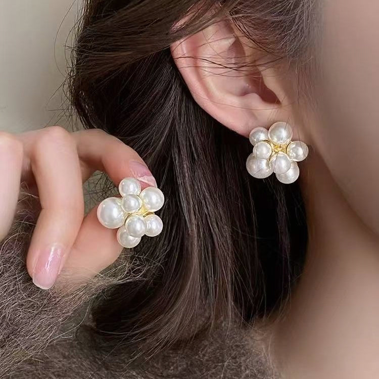Elegant Flower Cluster Pearl Stud Earrings | Timeless Luxury Charm