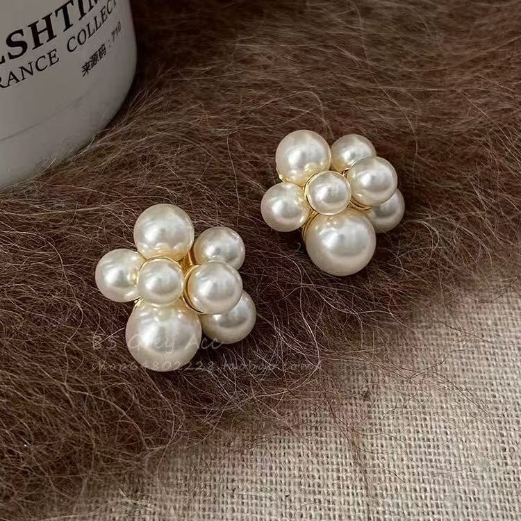 Elegant Flower Cluster Pearl Stud Earrings | Timeless Luxury Charm