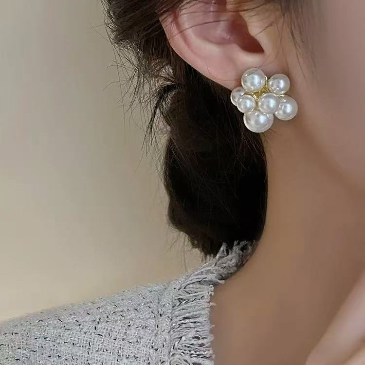 Elegant Flower Cluster Pearl Stud Earrings | Timeless Luxury Charm