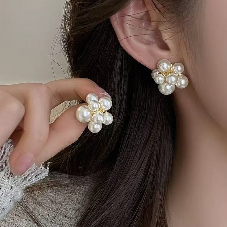 Elegant Flower Cluster Pearl Stud Earrings | Timeless Luxury Charm