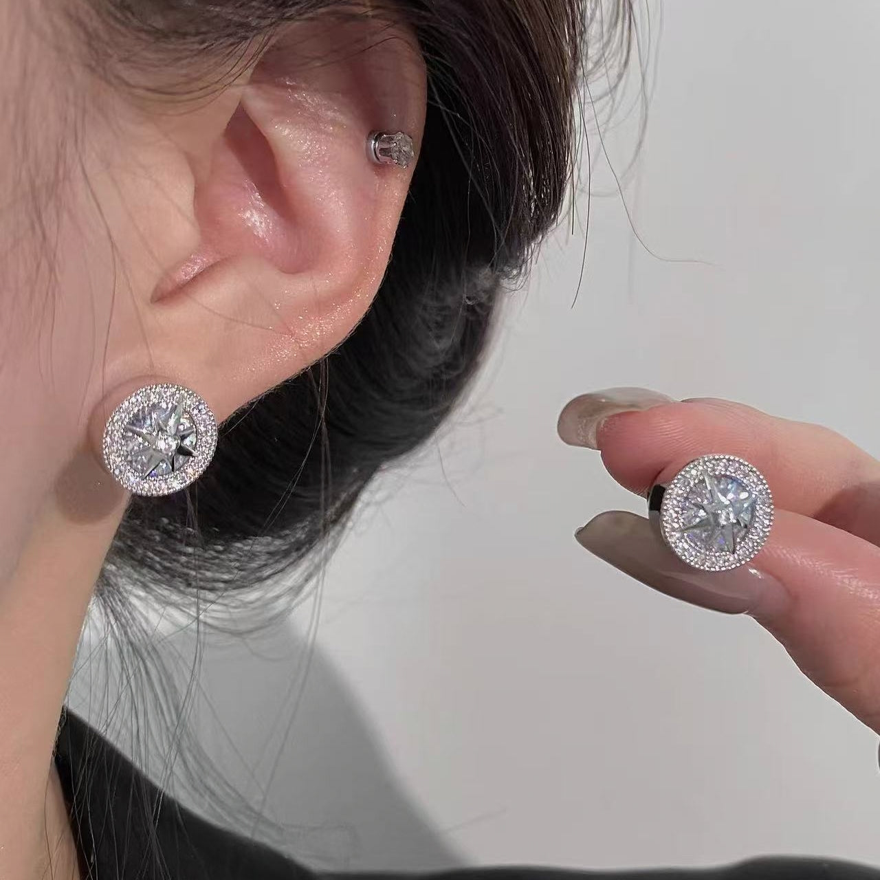 Halo Paved Rhinestone Stud Earrings | Dazzling Luxury Minimalist Bling