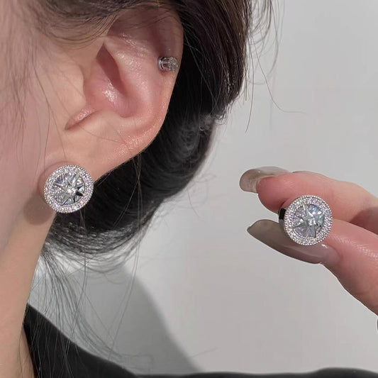 Halo Paved Rhinestone Stud Earrings | Dazzling Luxury Minimalist Bling