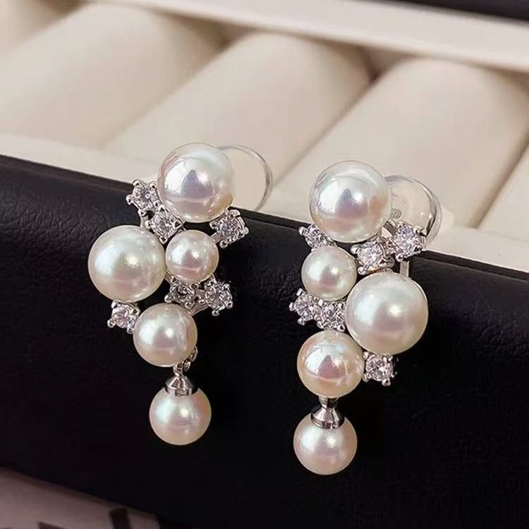 Grape Cluster Pearl Zircon Drop Earrings | Artistic Luxury Elegant Jewelry