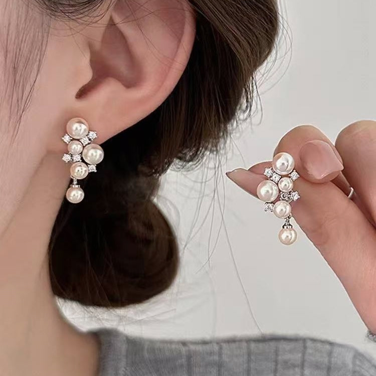 Grape Cluster Pearl Zircon Drop Earrings | Artistic Luxury Elegant Jewelry