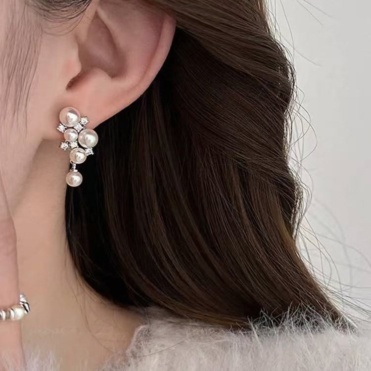 Grape Cluster Pearl Zircon Drop Earrings | Artistic Luxury Elegant Jewelry