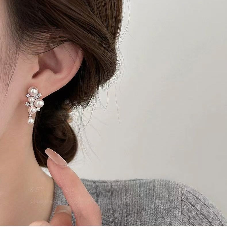 Grape Cluster Pearl Zircon Drop Earrings | Artistic Luxury Elegant Jewelry