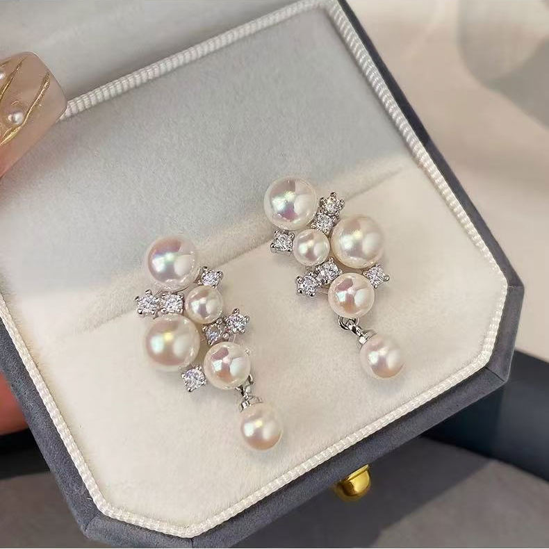 Grape Cluster Pearl Zircon Drop Earrings | Artistic Luxury Elegant Jewelry