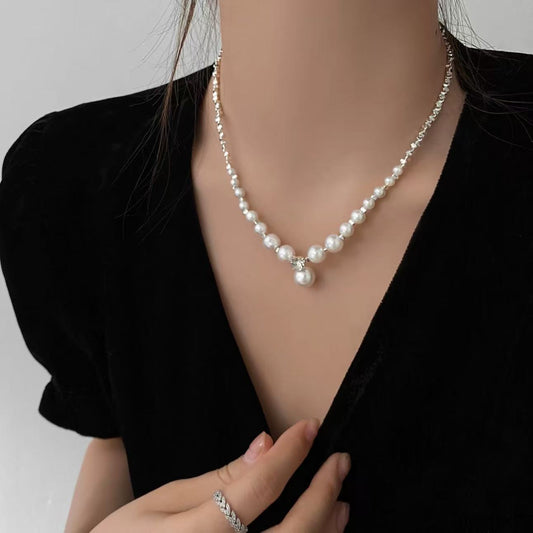 Gradient Pearl Pendant Necklace | French Elegant Luxury Statement Jewelry