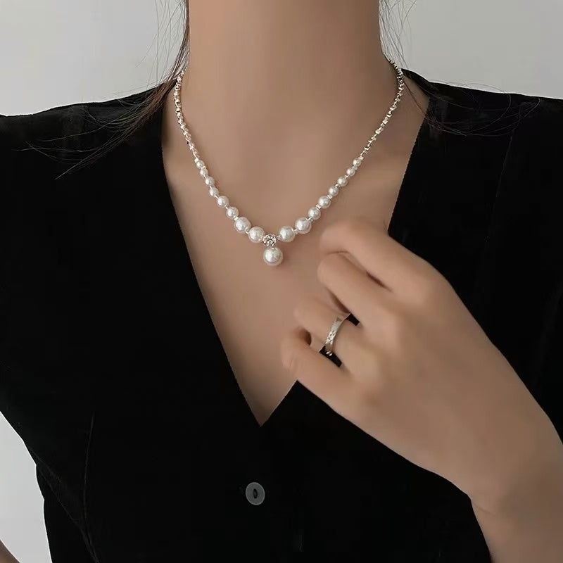 Gradient Pearl Pendant Necklace | French Elegant Luxury Statement Jewelry