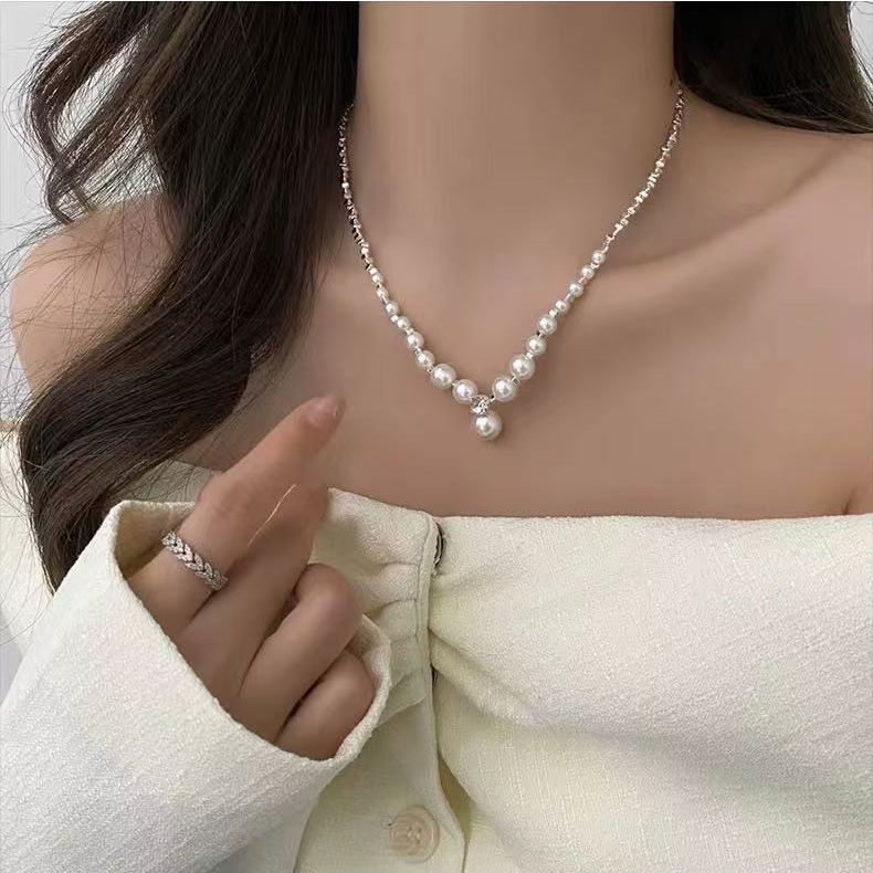 Gradient Pearl Pendant Necklace | French Elegant Luxury Statement Jewelry
