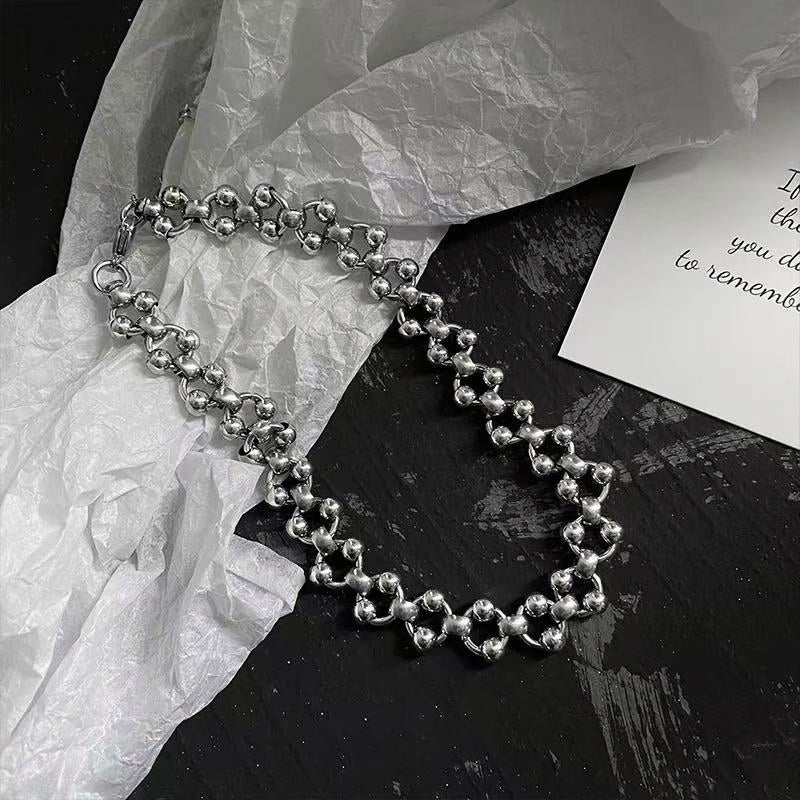 Handmade Hollow Bead Titanium Steel Choker Necklace | Cold Luxury Trendy Statement Chain