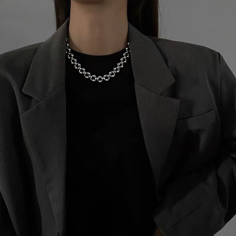 Handmade Hollow Bead Titanium Steel Choker Necklace | Cold Luxury Trendy Statement Chain