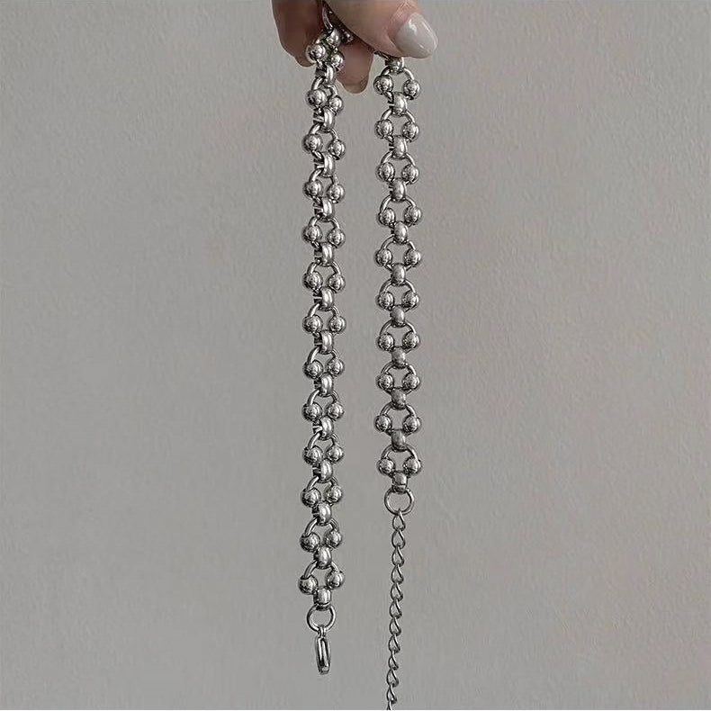 Handmade Hollow Bead Titanium Steel Choker Necklace | Cold Luxury Trendy Statement Chain