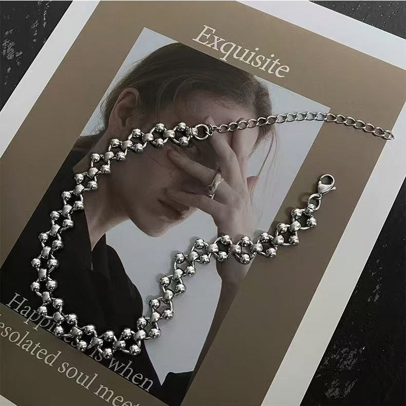 Handmade Hollow Bead Titanium Steel Choker Necklace | Cold Luxury Trendy Statement Chain