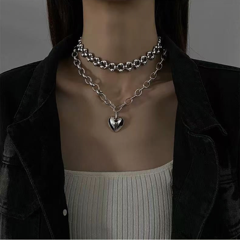Handmade Hollow Bead Titanium Steel Choker Necklace | Cold Luxury Trendy Statement Chain