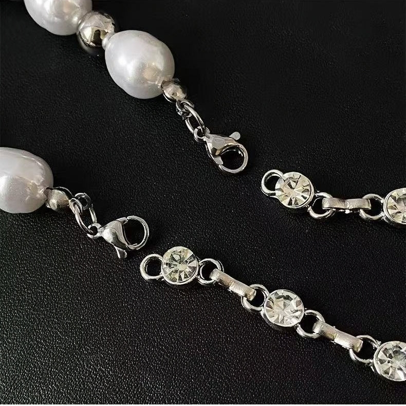 Vintage Cross Pendant Pearl Titanium Steel Necklace | Edgy Luxury Statement Jewelry