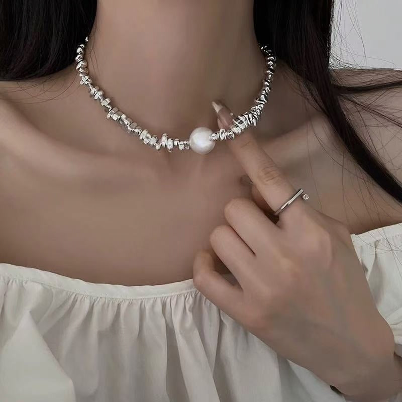 Crushed Silver Pearl Choker Necklace | Quiet Luxury Elegant Statement Jewelry