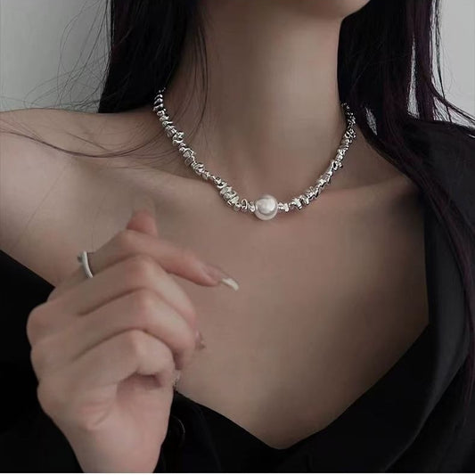 Crushed Silver Pearl Choker Necklace | Quiet Luxury Elegant Statement Jewelry