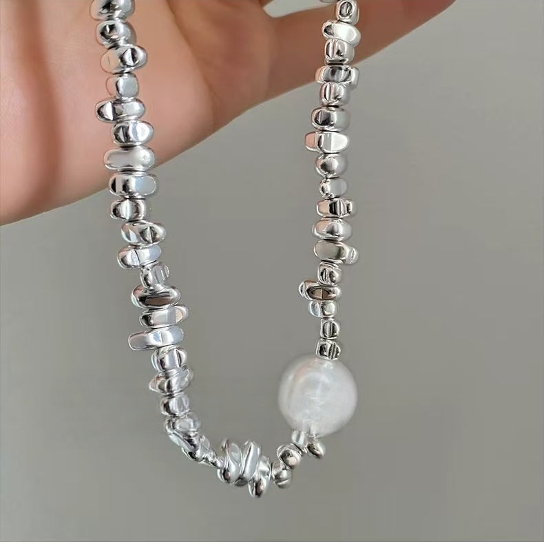 Crushed Silver Pearl Choker Necklace | Quiet Luxury Elegant Statement Jewelry