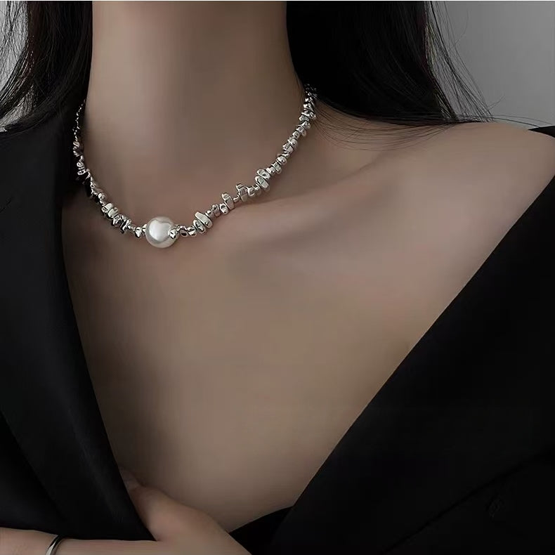 Crushed Silver Pearl Choker Necklace | Quiet Luxury Elegant Statement Jewelry