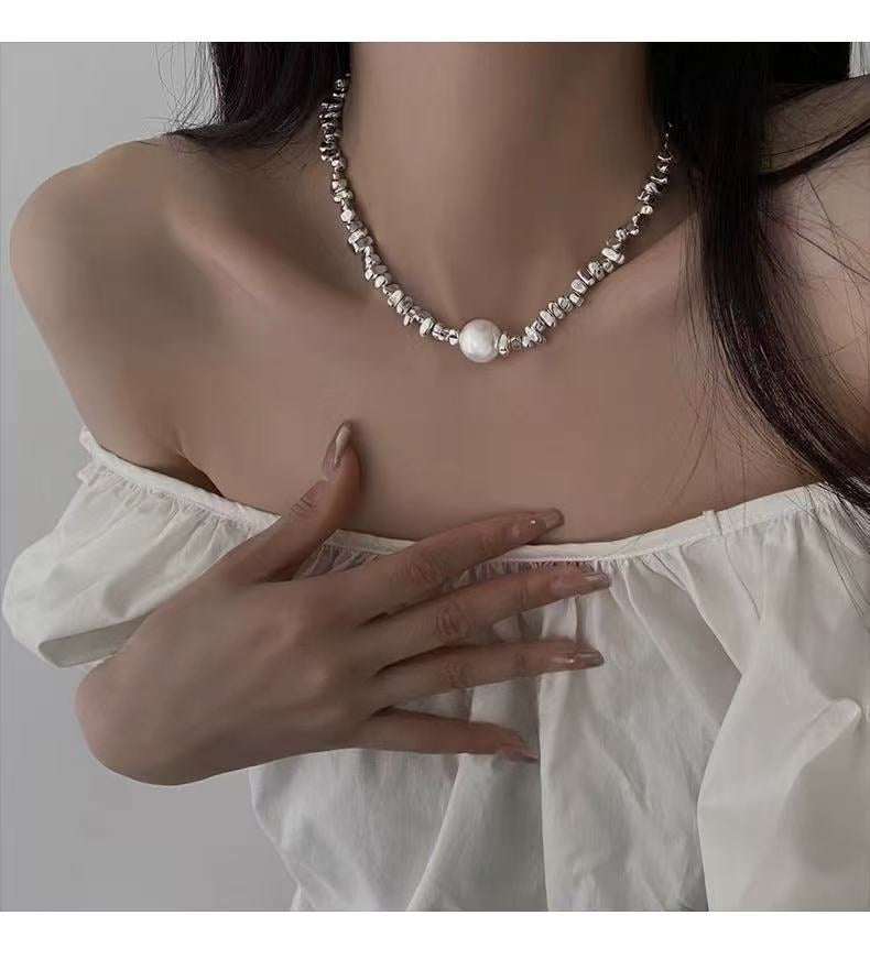 Crushed Silver Pearl Choker Necklace | Quiet Luxury Elegant Statement Jewelry