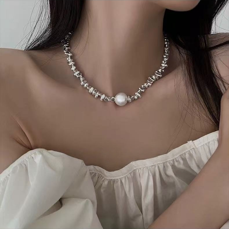 Crushed Silver Pearl Choker Necklace | Quiet Luxury Elegant Statement Jewelry
