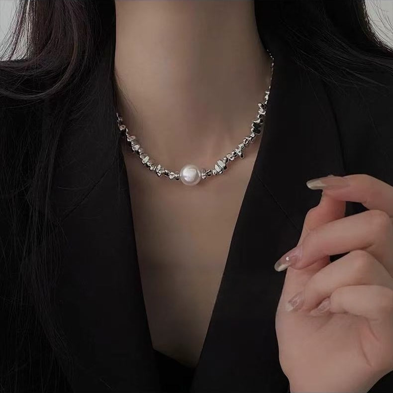 Crushed Silver Pearl Choker Necklace | Quiet Luxury Elegant Statement Jewelry