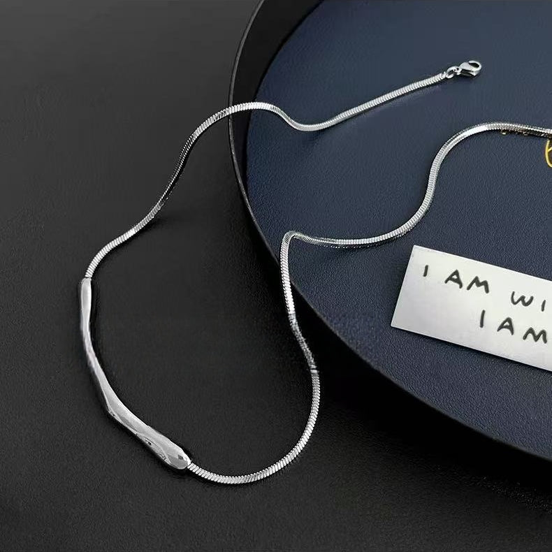 Plated Real White Gold Irregular Crinkle Necklace | Minimal Quiet Luxury Jewelry