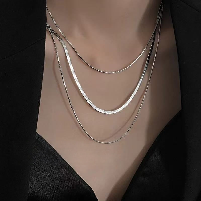 Multi-Layer Stacked Minimalist Snake Chain Necklace | Sleek Quiet Luxury Accessory