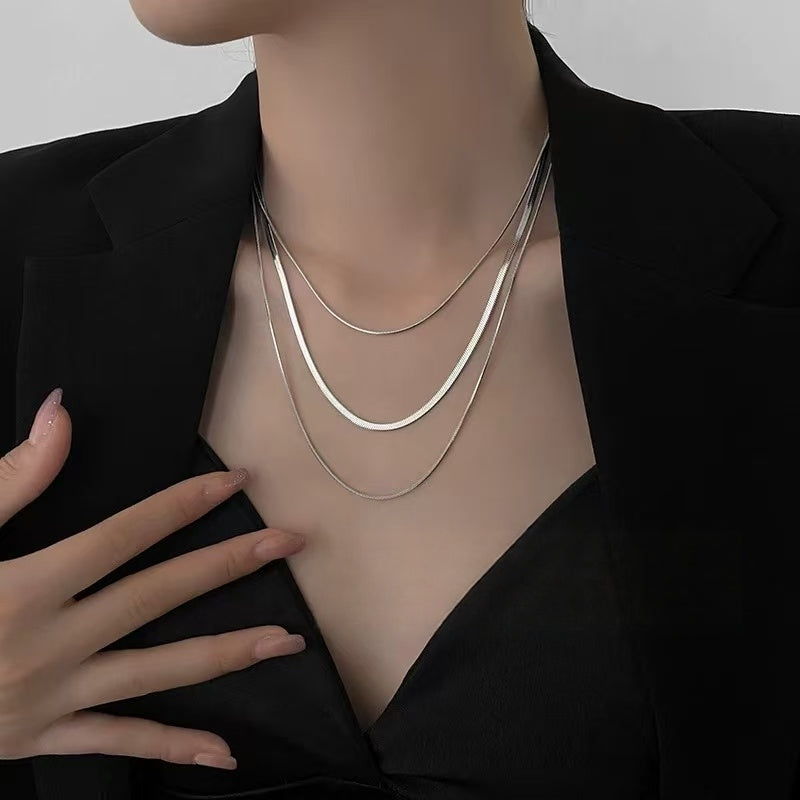 Multi-Layer Stacked Minimalist Snake Chain Necklace | Sleek Quiet Luxury Accessory