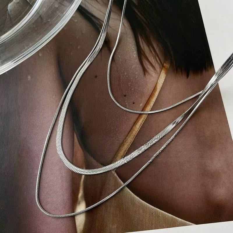 Multi-Layer Stacked Minimalist Snake Chain Necklace | Sleek Quiet Luxury Accessory
