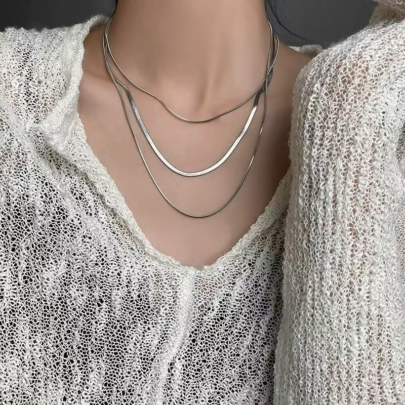 Multi-Layer Stacked Minimalist Snake Chain Necklace | Sleek Quiet Luxury Accessory